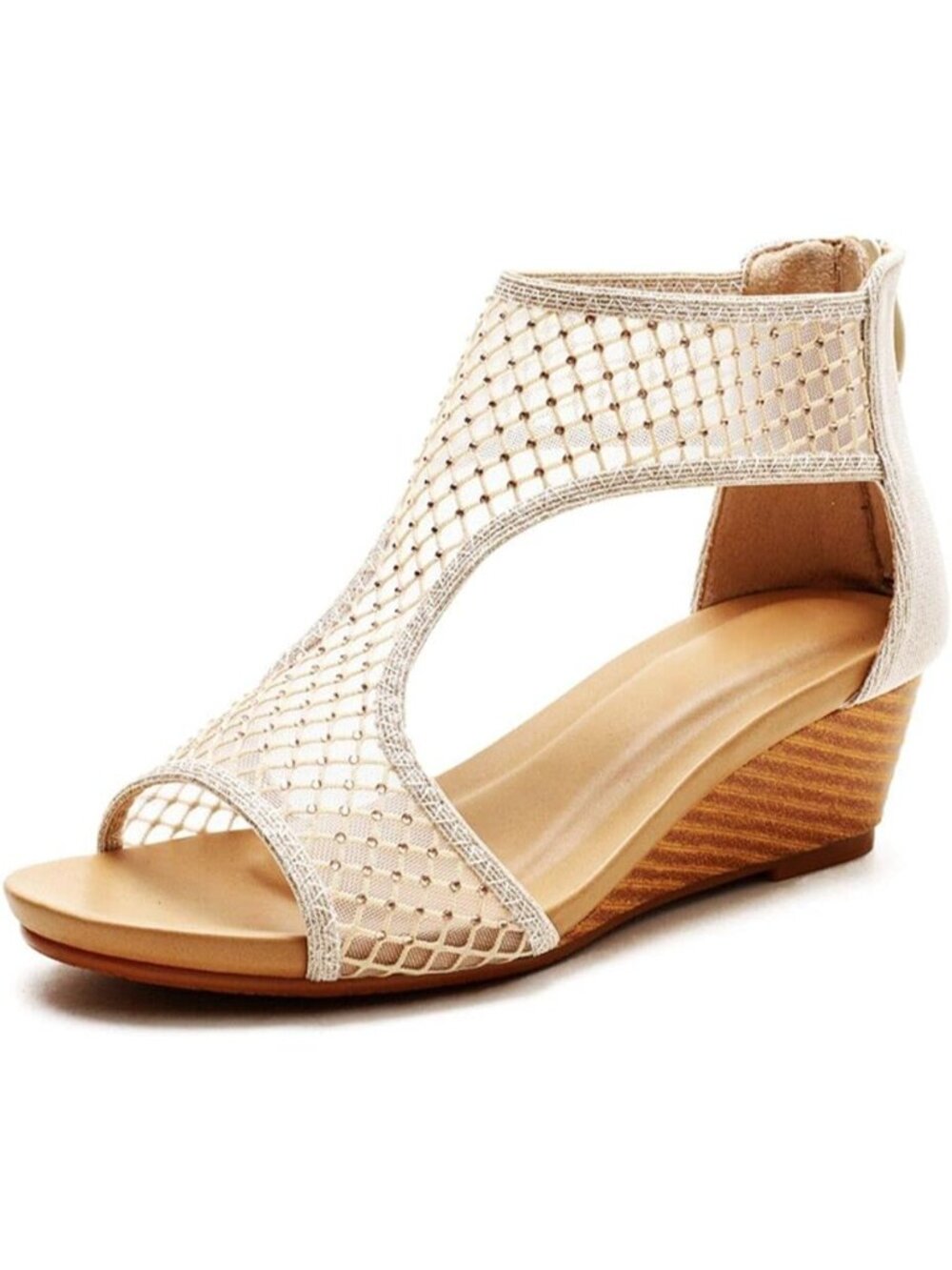 Women's Gold Slide Wedge Sandal Open Toe High Heel Zipper Back Platform Shoes